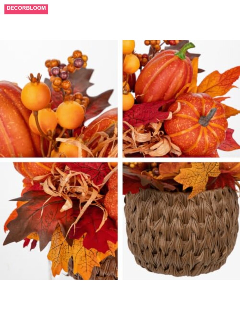 10" Artificial Pumpkin with Woven Basket Fall Centerpiece Decor - Picture 6 of 6